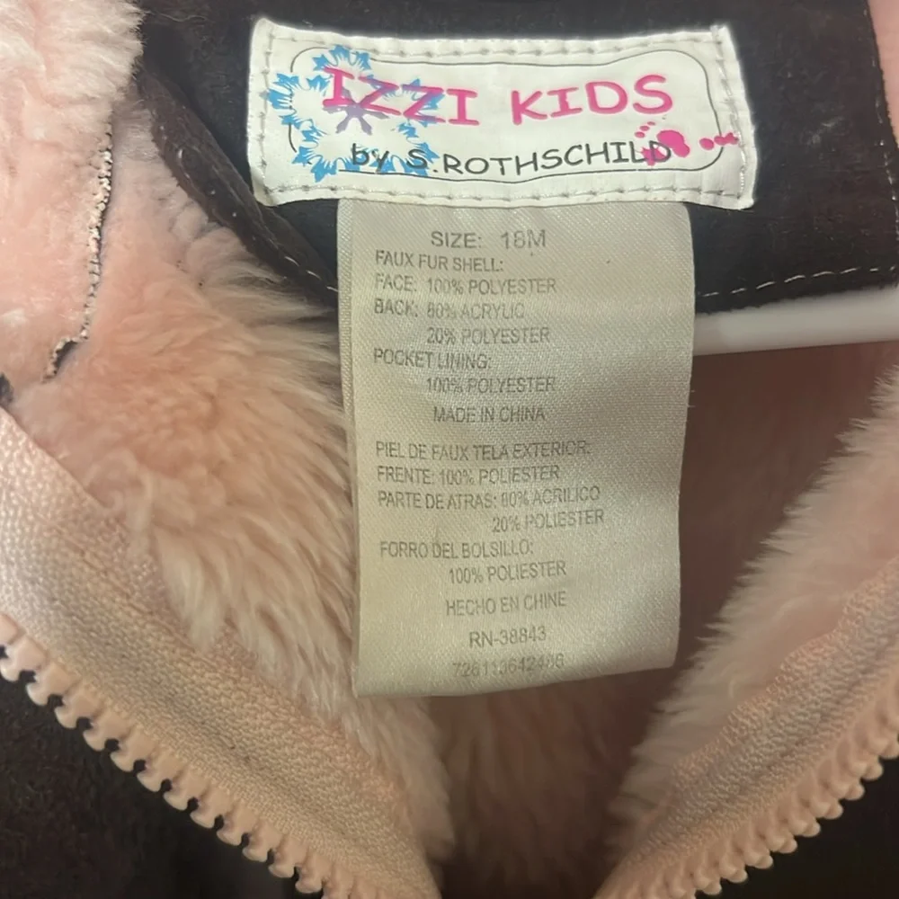 Girls Hooded Brown and Pink Jacket 18 months - Picture 2 of 5